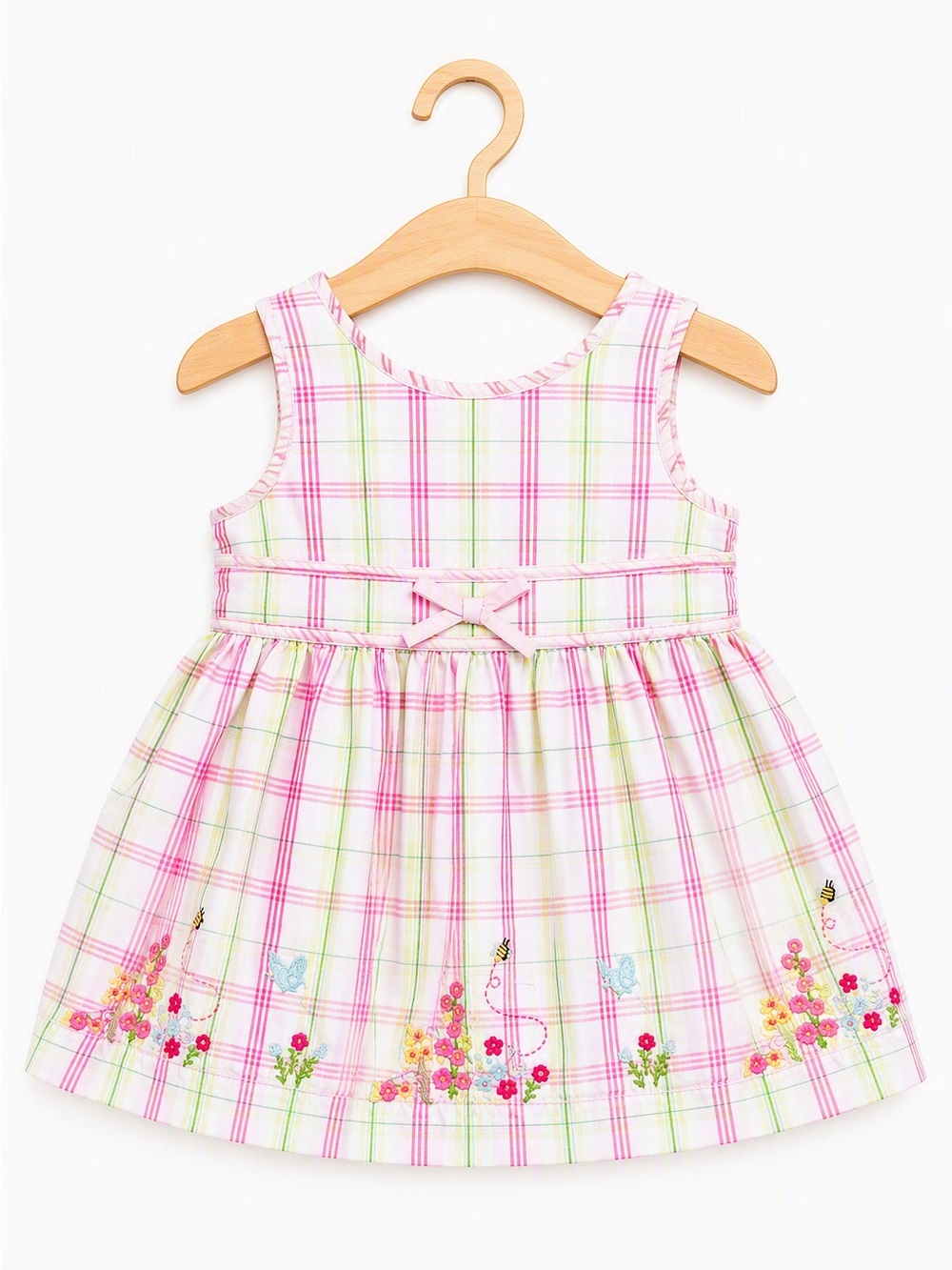 Vintage Baby Gap Plaid Embroidered Wrap Dress Cottagecore Pink Green Coquette